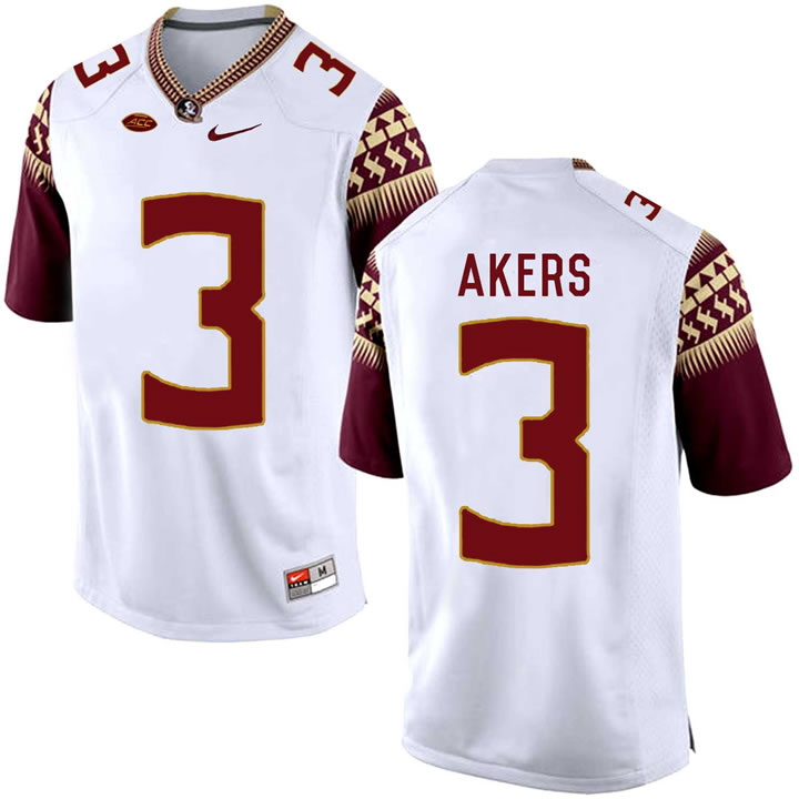 Florida State Seminoles 3 Cam Akers White College Football Jersey DingZhi